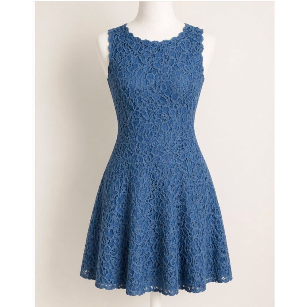 City Studio Crocheted Lace (fully lined) Dress - Size 13 - Blue - EUC